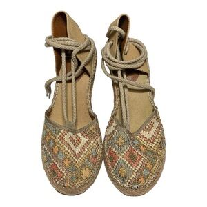 Dolce by Mojo Moxy Embroidered Platform Wedged Lace-Up Espadrille 8M Boho Hippie